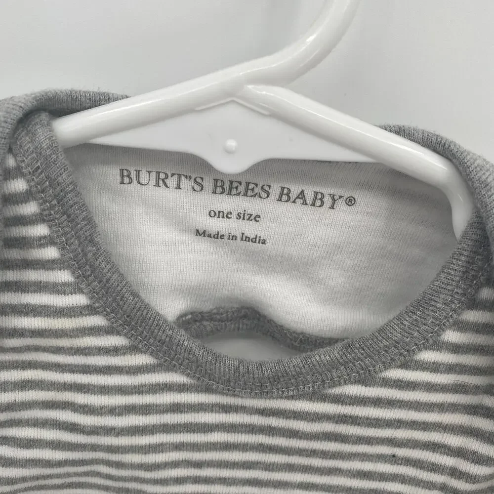 Burt's Bees Baby One Size Gray Striped Pullover Bib Terry Cloth Back Foldover